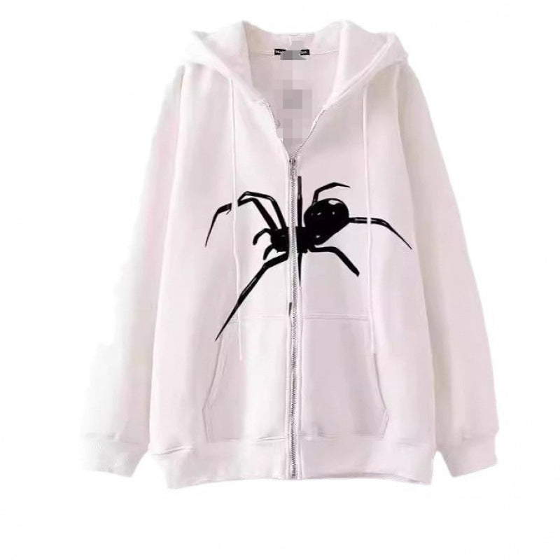 Damen Kapuzenjacke mit kreativem Spinnenmotiv und praktischem Reißverschluss EB