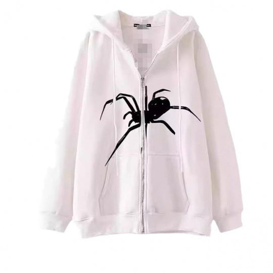 Damen Kapuzenjacke mit kreativem Spinnenmotiv und praktischem Reißverschluss EB