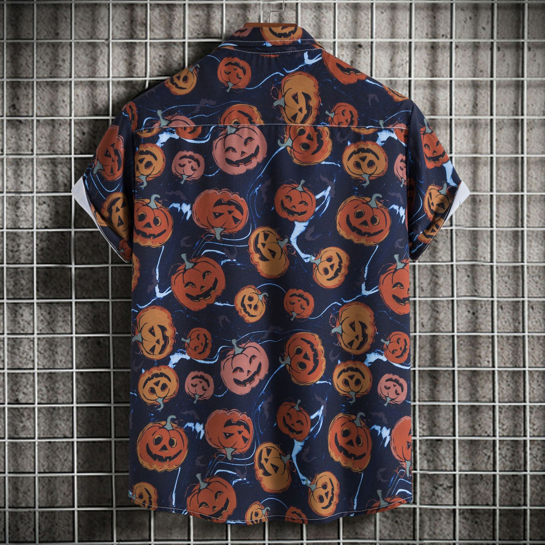 Herren Kurzarmhemd mit fröhlichem Halloween-Motiv EB