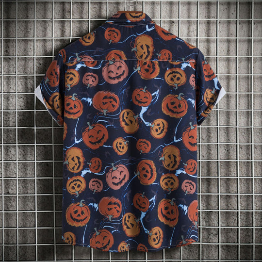 Herren Kurzarmhemd mit fröhlichem Halloween-Motiv EB