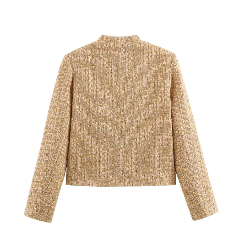 Damen elegante Blazerjacke im klassischen Tweed-Stil mit Knopfdetails EB
