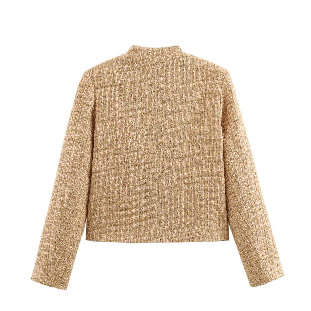Damen elegante Blazerjacke im klassischen Tweed-Stil mit Knopfdetails EB