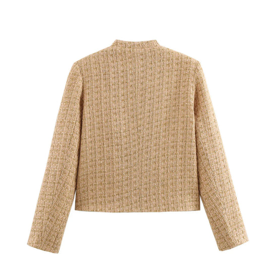 Damen elegante Blazerjacke im klassischen Tweed-Stil mit Knopfdetails EB