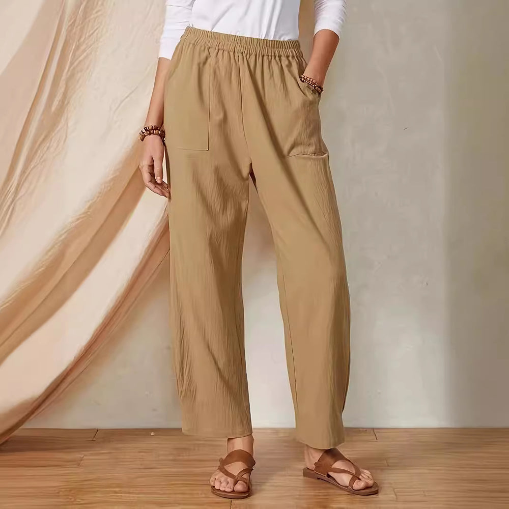 Damen Elegante Freizeithose mit elastischem Bund und praktischen Taschen EB