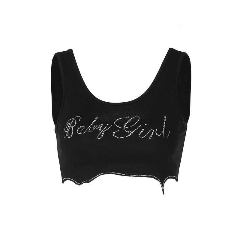 Damen Crop-Top mit glitzerndem Schriftzug und trendy Schnitt EB