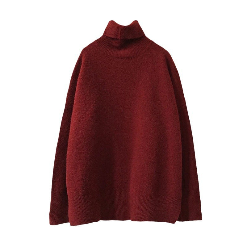 Damen Oversized Pullover mit hohem Kragen und Puffärmeln EB