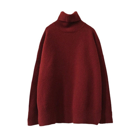 Damen Oversized Pullover mit hohem Kragen und Puffärmeln EB