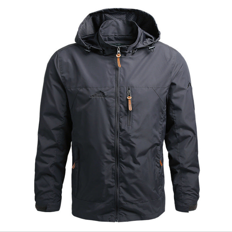 Herren Atmungsaktive Softshell Outdoorjacke mit verstellbarer Kapuze und Reißverschlusstaschen EB
