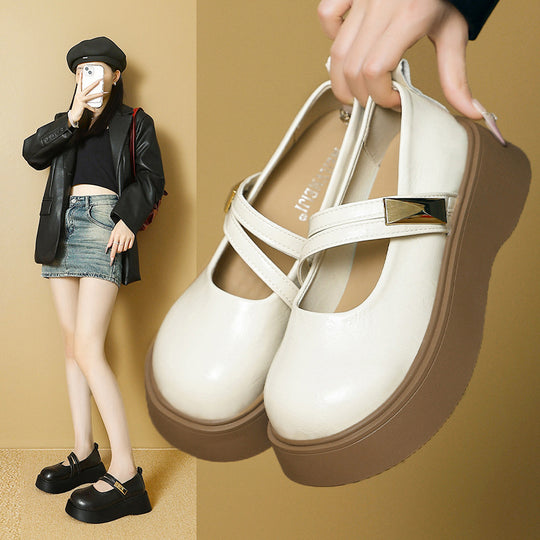 Damen komfortable Plateau-Mary Jane Schuhe mit modischen Riemchen EB