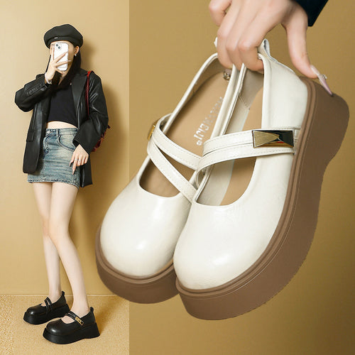 Damen komfortable Plateau-Mary Jane Schuhe mit modischen Riemchen EB