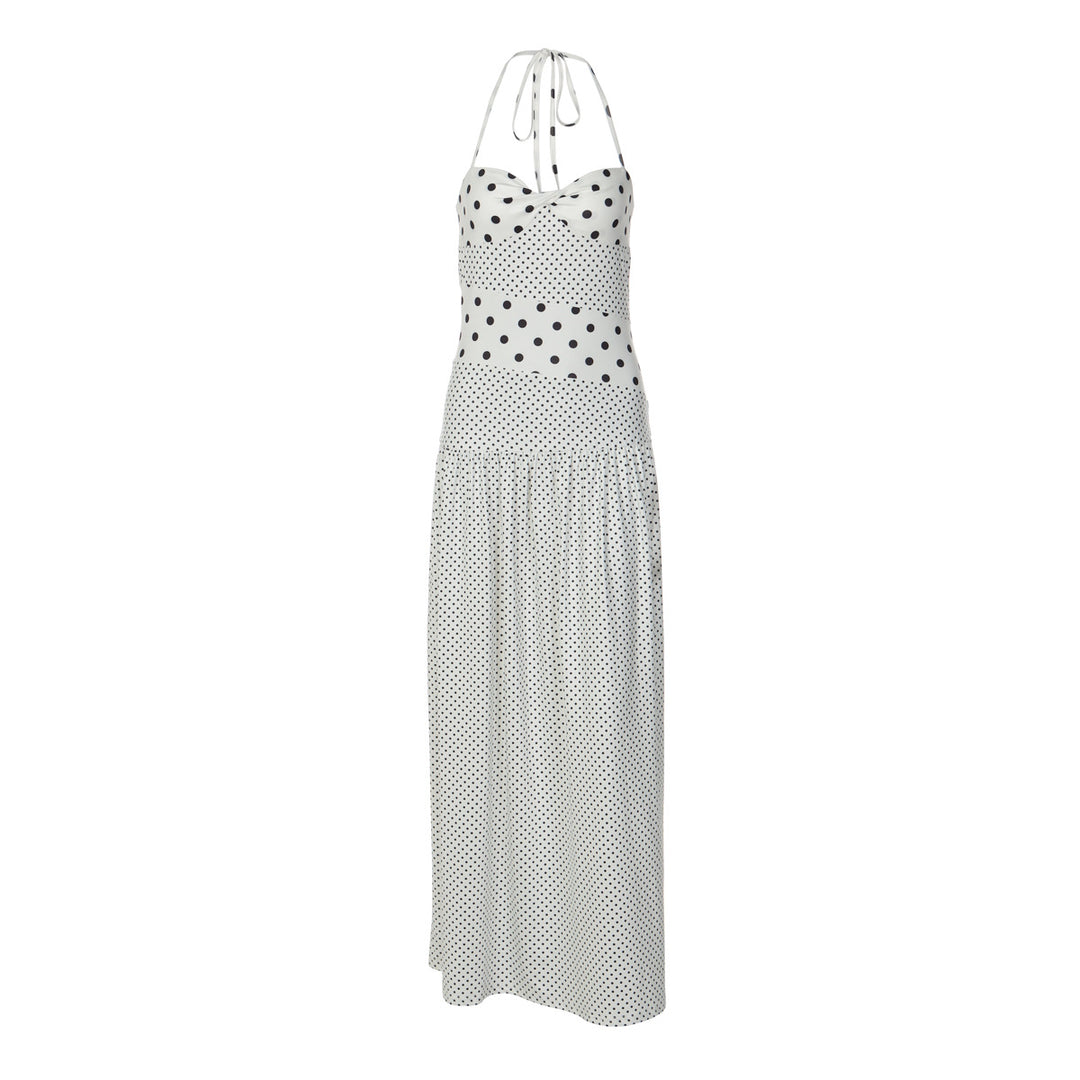 Damen Maxikleid mit verspielten Polka-Dots und schickem Halterdesign EB
