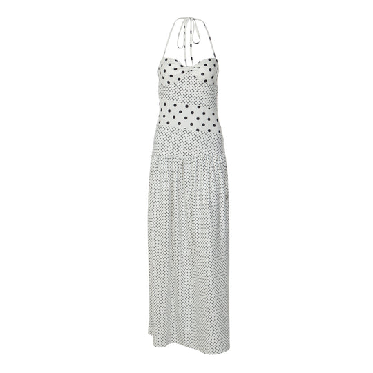 Damen Maxikleid mit verspielten Polka-Dots und schickem Halterdesign EB