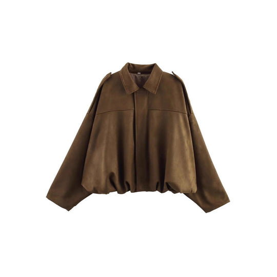 Damen nan Oversize-Kurzjacke mit Ballon-Saum, Schulterpatten und verdeckter Frontleiste EB