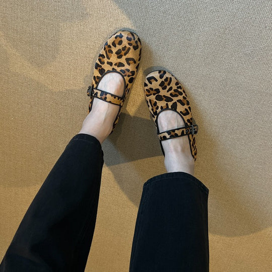 Damen Mokassins mit elegantem Leopardenmuster und komfortablem Riemen EB
