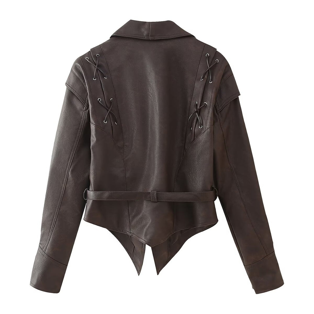 Damen Bikerjacke mit raffinierten Schnürdetails und tailliertem Schnitt EB
