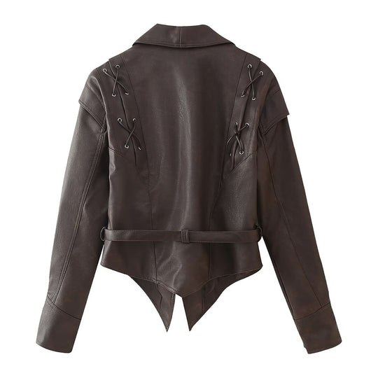 Damen Bikerjacke mit raffinierten Schnürdetails und tailliertem Schnitt EB