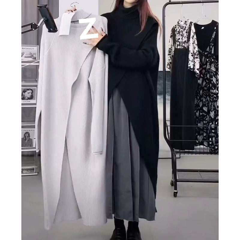 Damen Strickmantel mit hohem Kragen und asymmetrischem Schnitt EB