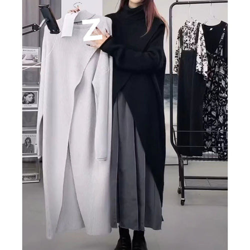 Damen Strickmantel mit hohem Kragen und asymmetrischem Schnitt EB