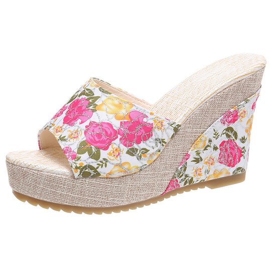 Damen Wedge-Sandalen mit floralem Muster und bequemer Fußbettgestaltung EB