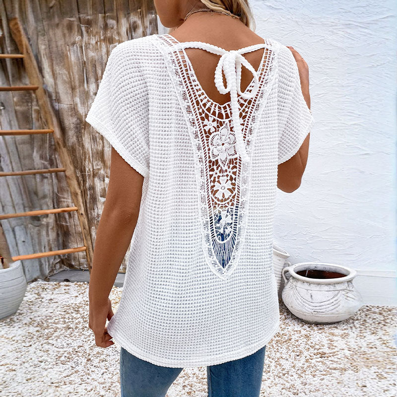 Damen Lockere V-Neck Strickbluse EB