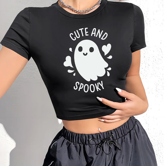 Damen Crop-Shirt mit verspieltem Geistermotiv EB