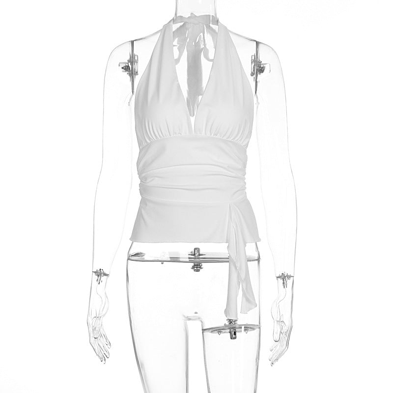 Damen elegantes Wickeloberteil mit Halterneck und Raffung EB