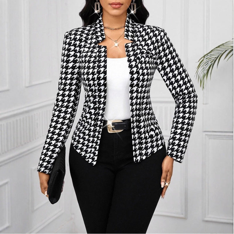 Damen modische Blazerjacke im Hahnentritt-Muster EB