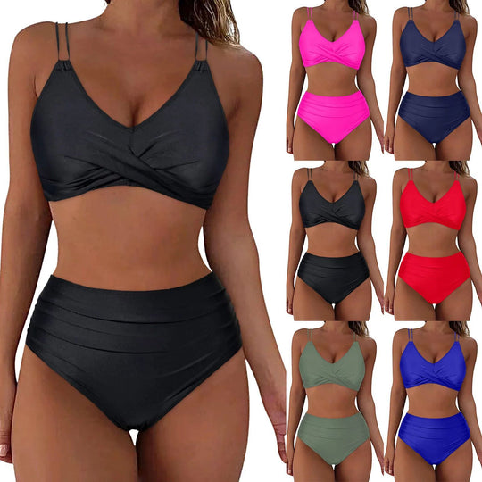 Damen Hochgeschnittenes Bikini-Set mit elegantem Wickeldesign EB