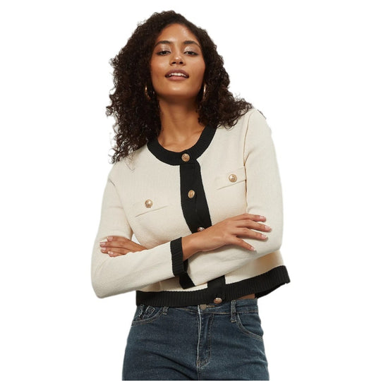 Damen Kurz geschnittene Strickjacke mit eleganten Knopf-Details EB