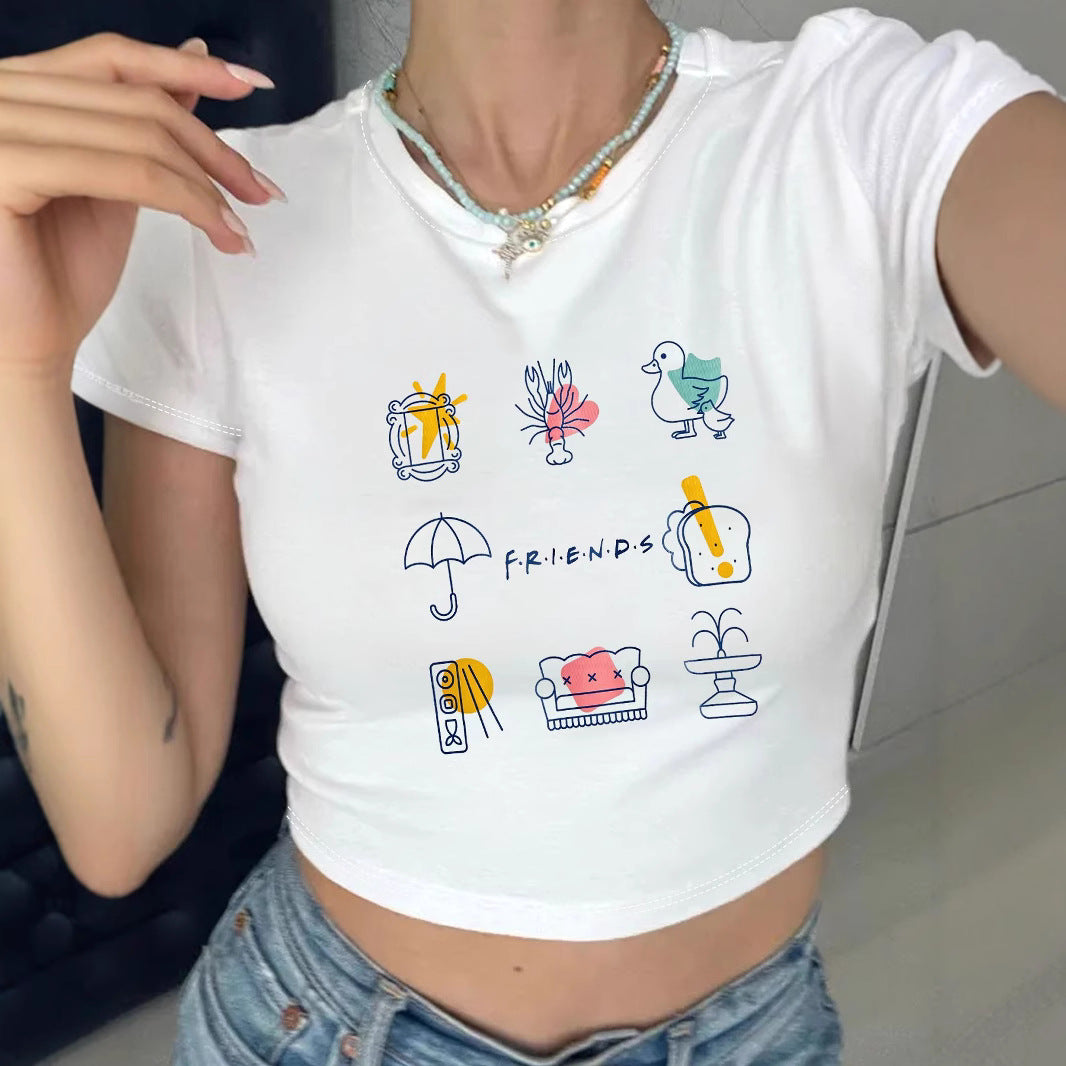 Damen Crop-T-Shirt mit kreativem Freizeitdesign EB