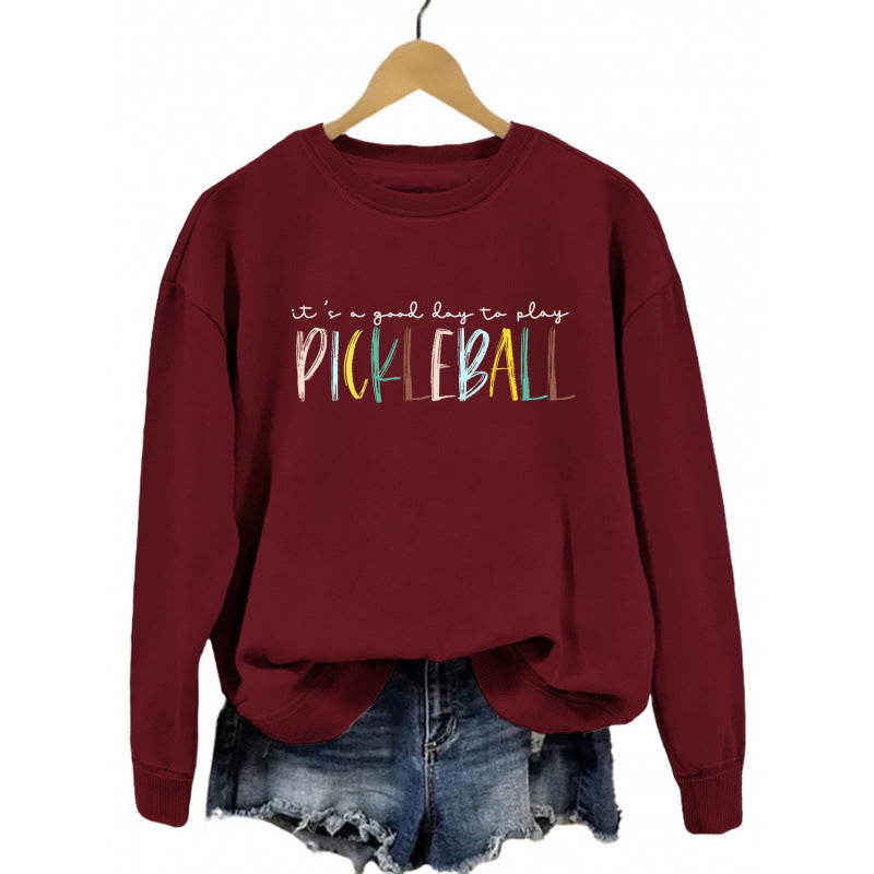Damen lässiger Sweatshirt mit buntem Pickleball-Druck EB