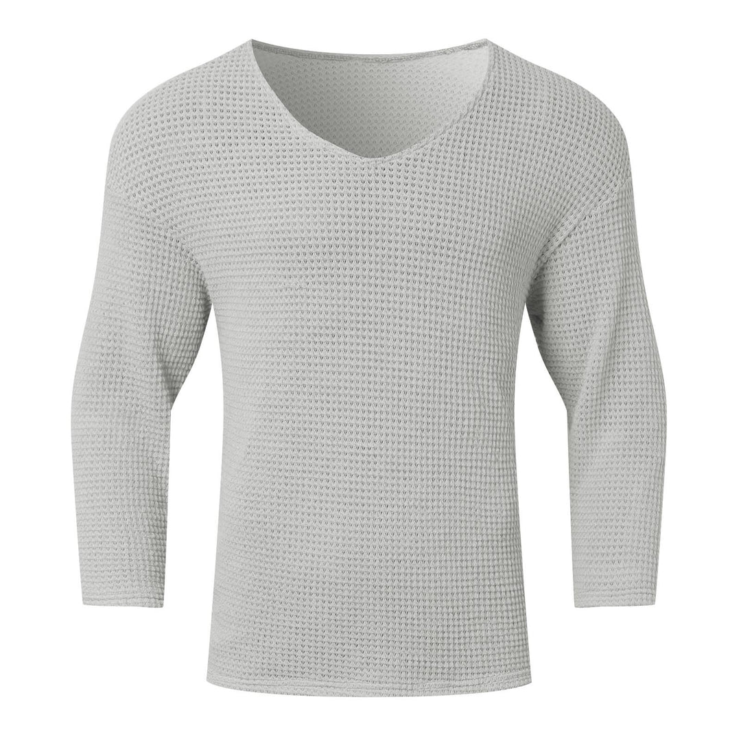 Herren nan strukturiertes Waffelstrick-Langarmshirt mit V-Ausschnitt und wärmendem Thermoeffekt EB