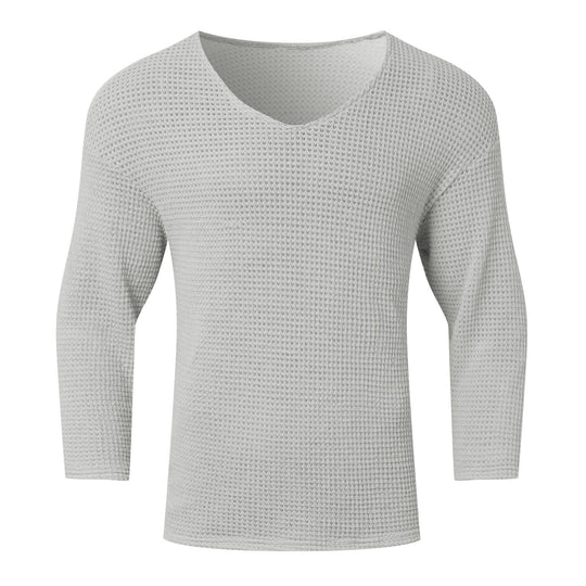 Herren nan strukturiertes Waffelstrick-Langarmshirt mit V-Ausschnitt und wärmendem Thermoeffekt EB