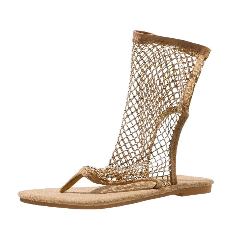 Damen Glamouröse Zehentrenner-Sandalen mit glitzerndem Netzdesign EB