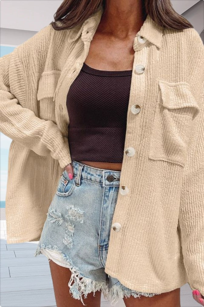 Damen lässige oversized Hemdbluse mit strukturiertem Design und praktischen Taschen EB