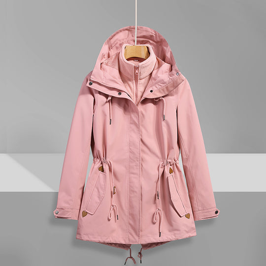 Damen wasserfeste Übergangsjacke mit verstellbarem Kapuzensystem und praktischen Taschen EB