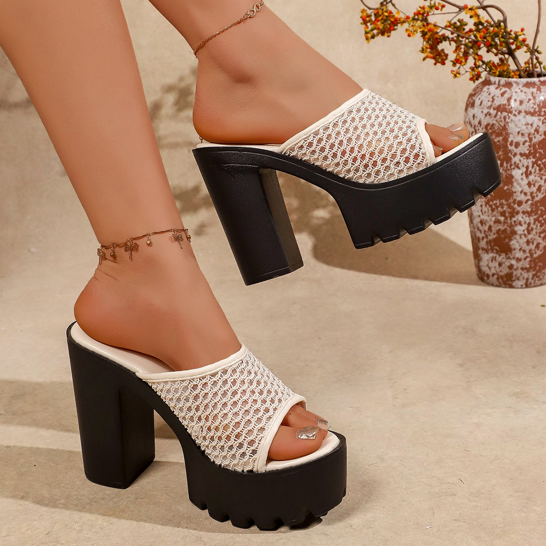 Damen Glamouröse Plateau-Sandalen mit raffiniertem Netzdesign und stabiler Sohle EB