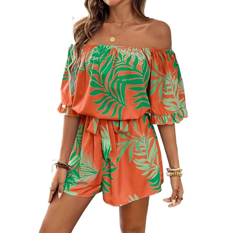 Damen Off-Shoulder Jumpsuit mit floralem Design und elastischem Bund EB