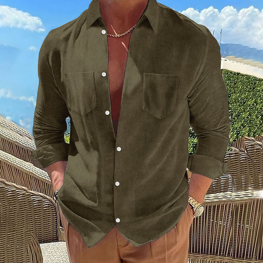 Herren Strukturierte Hemdbluse mit Brusttaschen und umschlagbaren Ärmeln EB