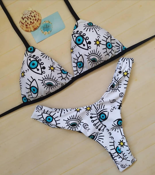 Damen Triangel-Bikini mit auffälligem Grafikdesign EB