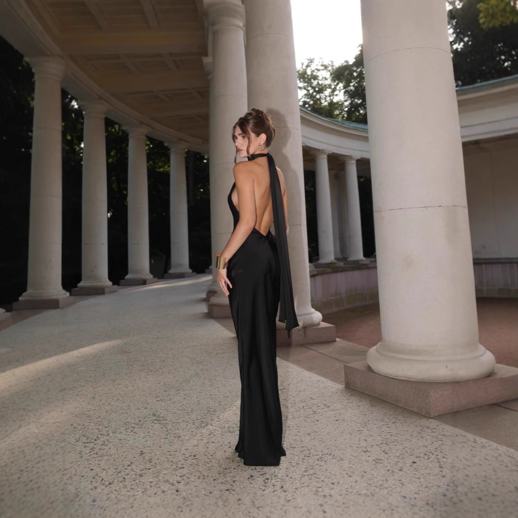 Damen Abendkleid mit elegantem Rückenausschnitt und fließendem Stoff EB