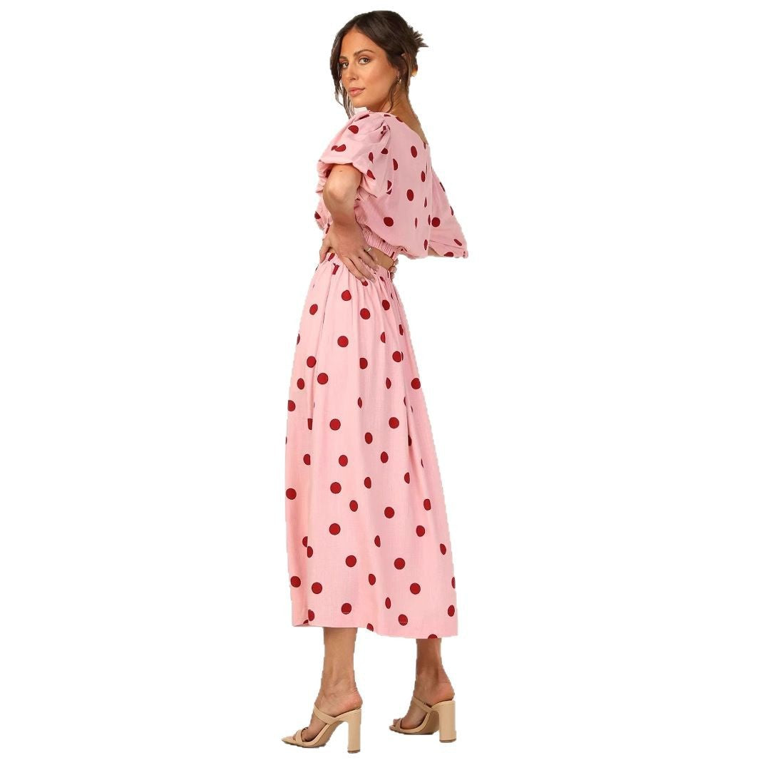 Damen Maxikleid mit elastischem Taillenzug und voluminösen Ärmeln EB