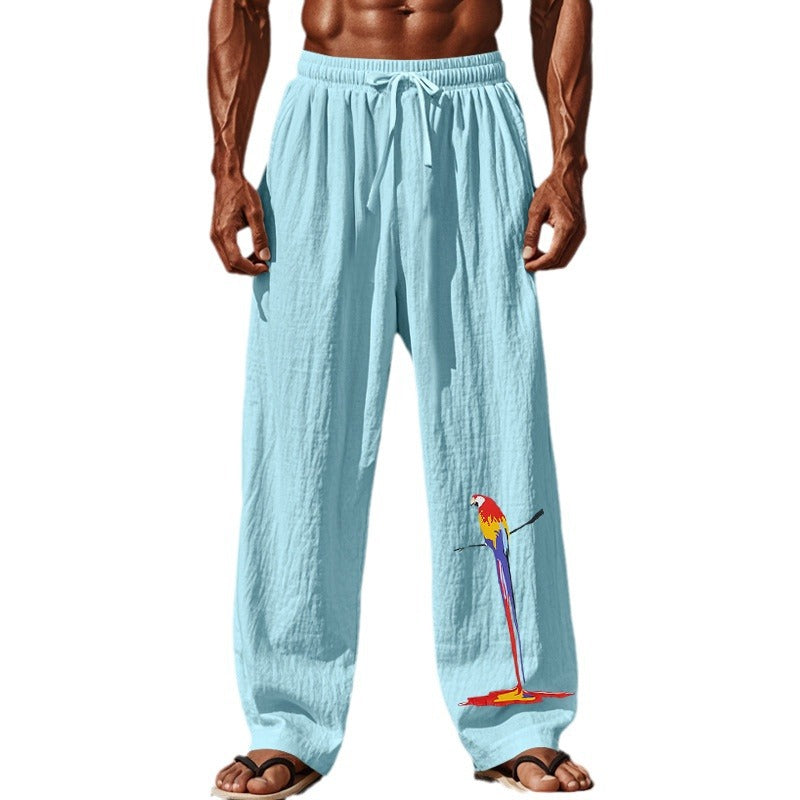 Herren lässige Strandhose mit elastischem Bund und buntem Stickdesign EB