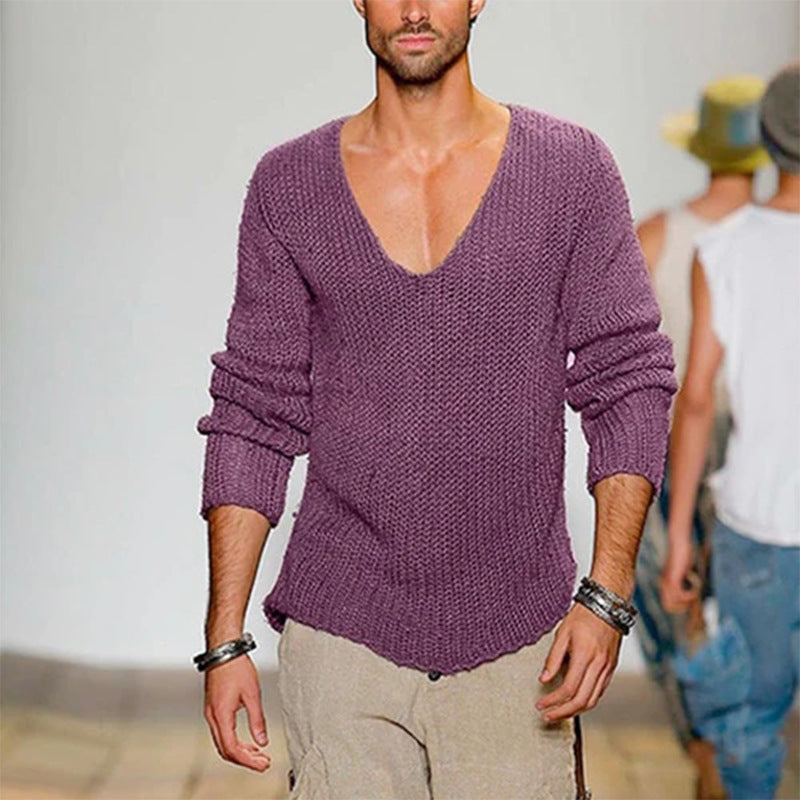 Herren lässiger Strickpullover mit tiefem V-Ausschnitt und komfortablem Schnitt EB