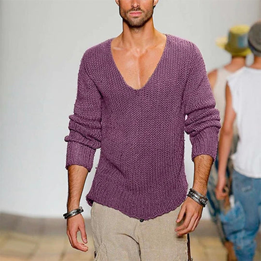 Herren lässiger Strickpullover mit tiefem V-Ausschnitt und komfortablem Schnitt EB