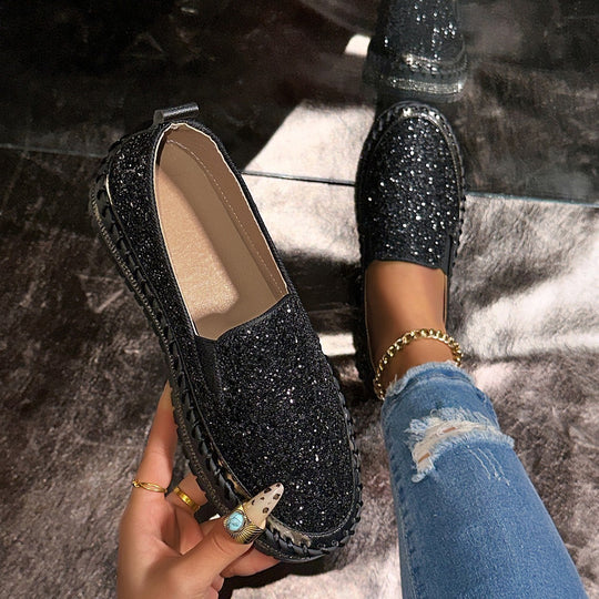 Damen Glitzernde Slip-On Sneakers mit flexiblem Sohlenprofil EB