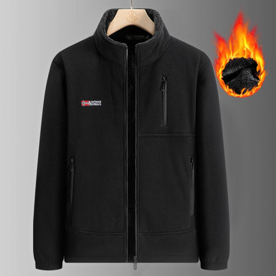 Herren Thermo-Fleecejacke mit Sherpa-Innenfutter, Stehkragen und Reißverschlusstaschen EB