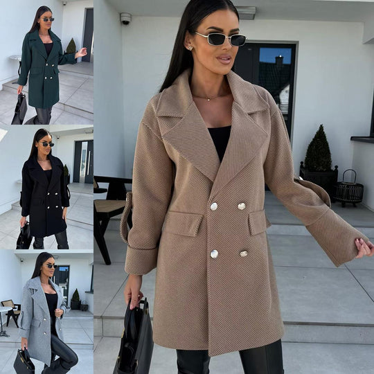 Damen Eleganter Oversized-Blazer mit doppelter Knopfleiste und praktischen Taschen EB