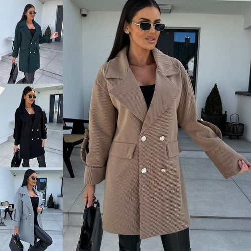Damen Eleganter Oversized-Blazer mit doppelter Knopfleiste und praktischen Taschen EB