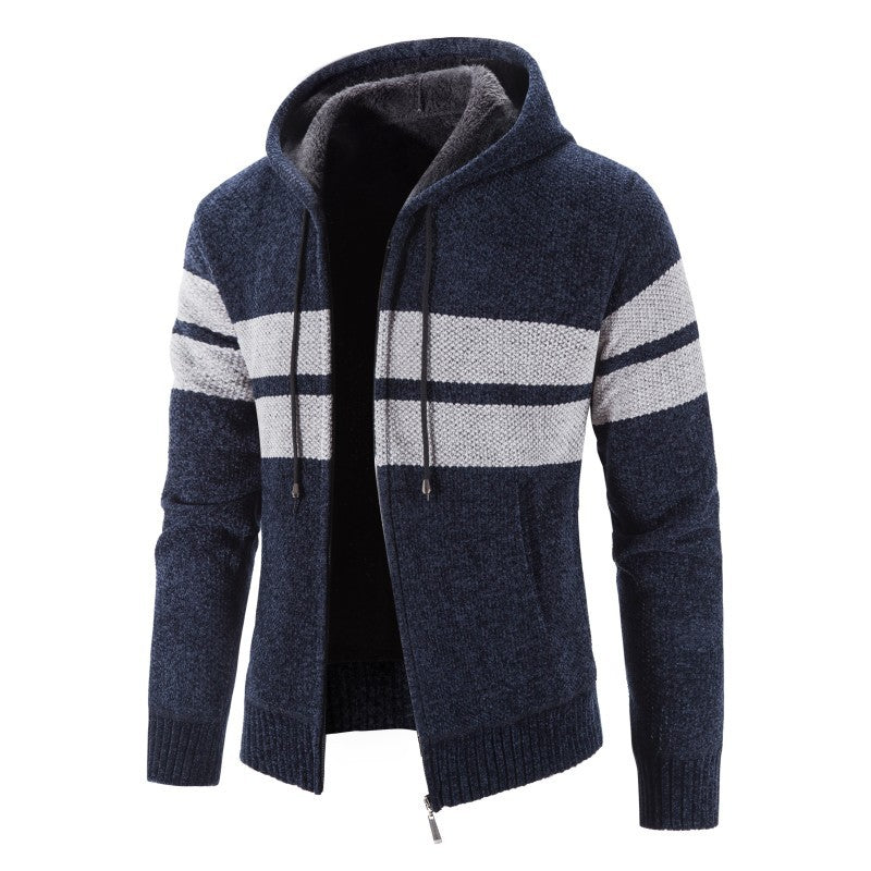 Herren Strickjacke mit Kapuze und modernem Streifenmuster EB